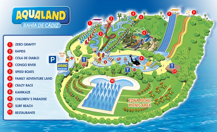 Plano del Parque Aqualand Bahia de Cadiz