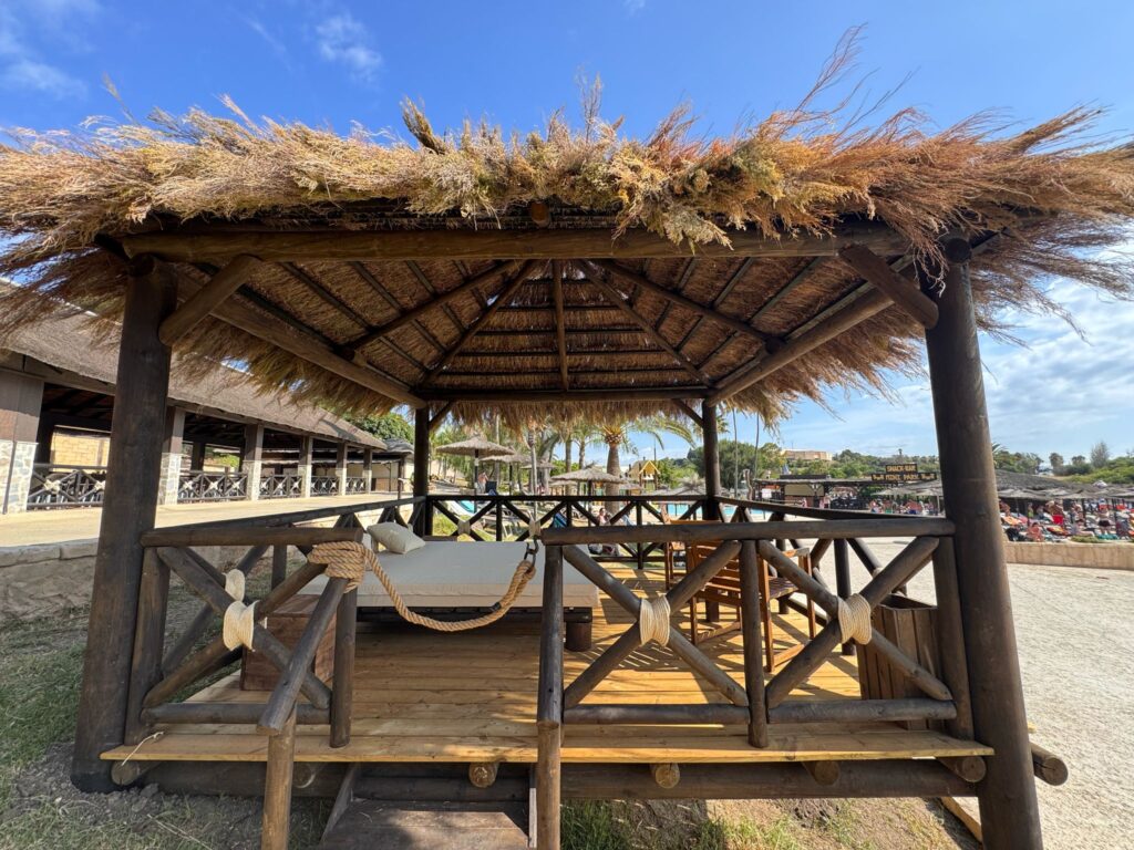 Side view of a Balinese cabana at Aqualand Torremolinos